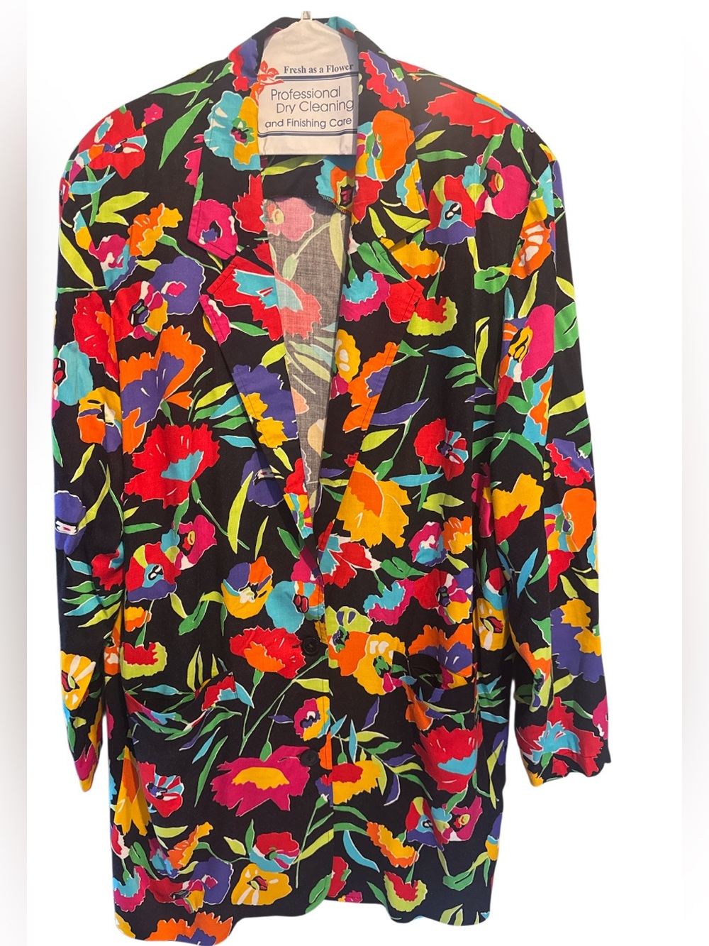 Vintage I.B. Diffusion colorful Floral long length blazer with buttons sz 10